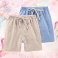 thumbnail image 2 of Ruyang Boys Linen Shorts Kids Casual Elastic Waist Drawstring Summer Shorts 2 Pack Teen Baggy Wide Leg Short Trouser Beach Hot Pants, 2 of 3