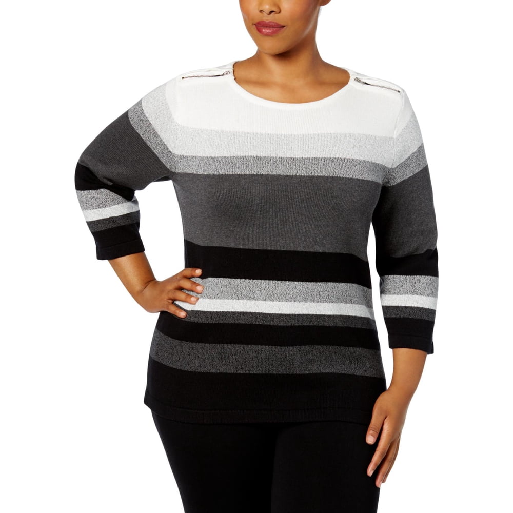 Karen Scott Womens Printed 3 4 Sleeve Sweater Navy Size Petite Medium main image 1