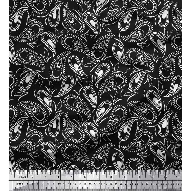 Soimoi Poly Georgette Fabric Dot & Paisley Print Sewing Fabric Yard 52 Inch Wide