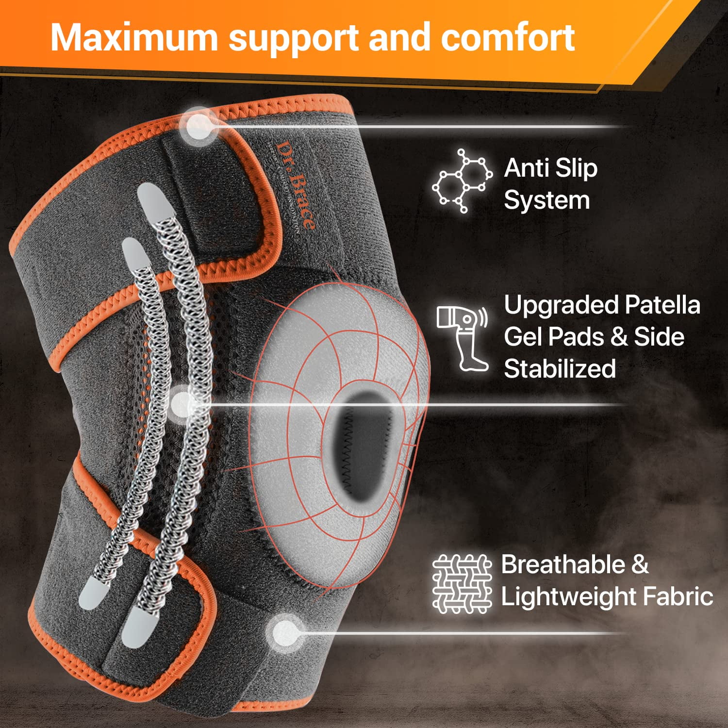 DR. BRACE Compression Knee Brace with Side Stabilizers & Patella Gel Pads, Knee Support for Knee Pain, Running & Sports, Men & Women (Mars, Small)