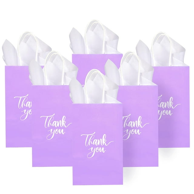 Bolsas de regalo DjinnGlory Thank You Lavender con asas, paquete de 50