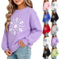 thumbnail image 2 of Girls Snowflake Print Crewneck Sweatshirt, Soft Long Sleeve Pullover Top for Kids, Casual Winter Fleece Lined Sweater Shirt for School Daily Wear, 2 of 6