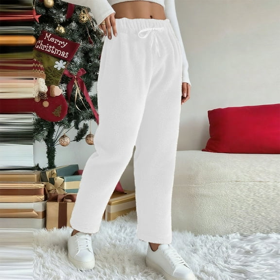 asjyhkr Womens Pants Fleece High Waist Drawstring Fashion Solid Color Casual Thermal Breathable Gym Workout Hiking Pants With Pockets