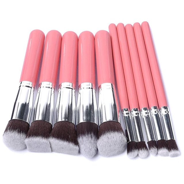 Juego de brochas de base en polvo para rostro y contorno de ojos, maquillaje rosa, profesional, 10 Uds.