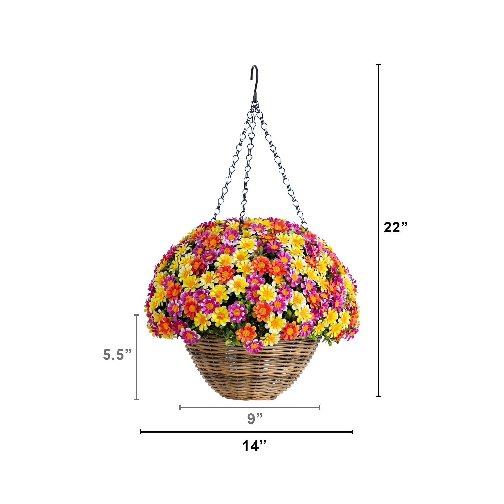 22in. UV Resistant Artificial Mixed Daisy Hanging Basket (Indoor/Outdoor)