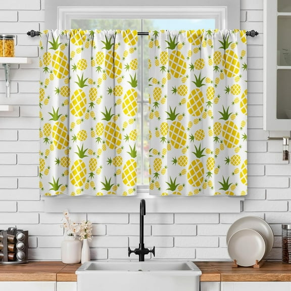 Fruit Pineapple Farmhouse Kitchen Curtains: Rustic Organic Fruits Short Cafe Curtain Decor for Dining Room Tier Curtains Art Printed Decor Rod Pocket Window Drapes 36 Inch Length Set