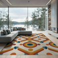 thumbnail image 2 of ODIKA 6'x9' Burnt Orange Retro Rainbow Geometric Washable Area Rug Mid Century Modern Concentric Circle Hexagonal Motif Contemporary Graphic for Family Room, Living Mater Bedroom, Non-Slip, Easy Care, 2 of 7