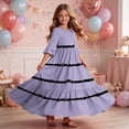 thumbnail image 6 of Girls Summer Maxi Dress Kids Striped Short Sleeve T-Shirt Dress for School Casual Dress with Pockets Purple 7-8 Years, 6 of 7