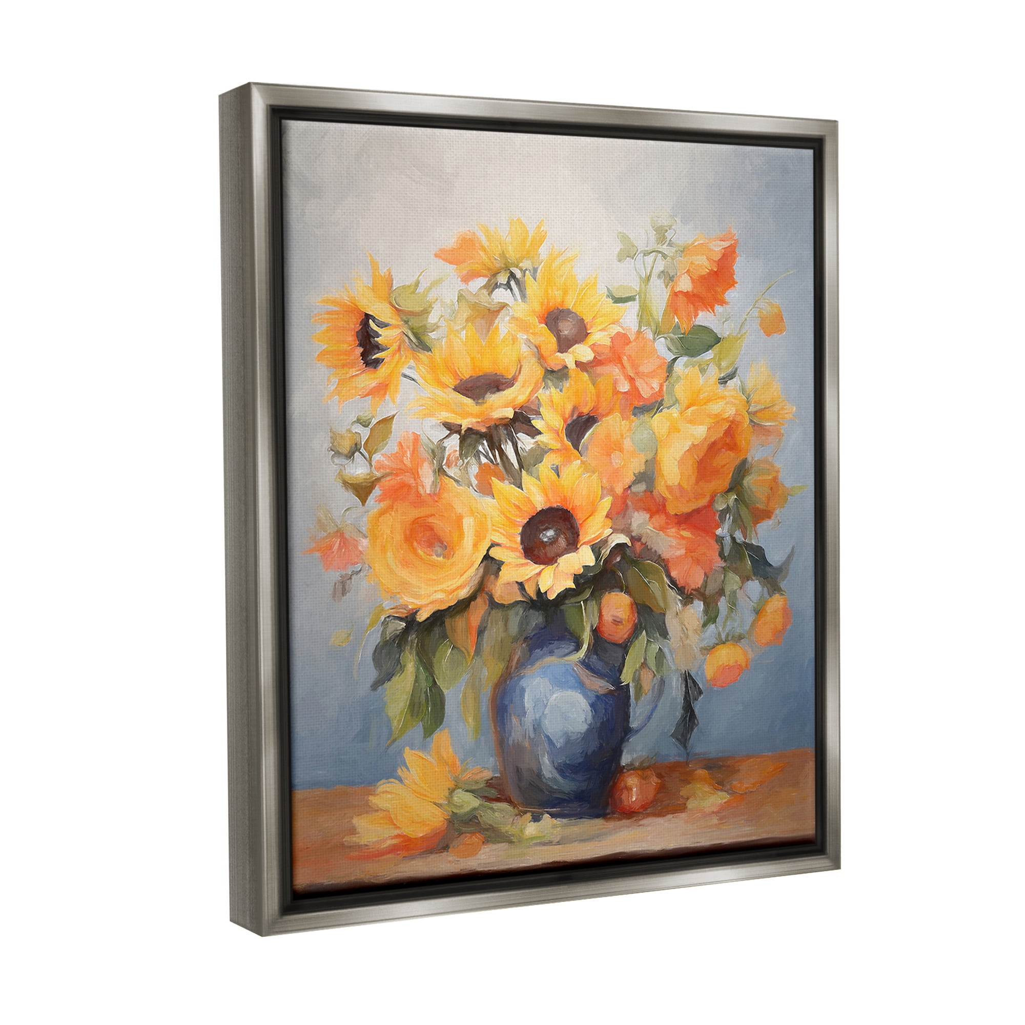 Stupell Industries Classic Bouquet in Vase Botanical & Floral Painting Gray Floater Framed Canvas Art Print Wall Art, 17 x 21