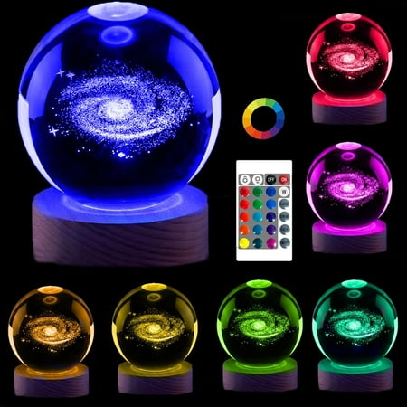 

3D Galaxy Light 16 Color Solar System Crystal Ball Night Light 3.15 Inch Galaxy Glass Ball Lamps With Remote Control Led Wooden Base Unique Astronomy Universe Gifts For Boys Girls(Galaxy)