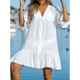 thumbnail image 4 of Women'S V Neck Ruffled Cover Up Button Down Bathing Suit Beach Dress with Short Sleeves White XL, 4 of 8