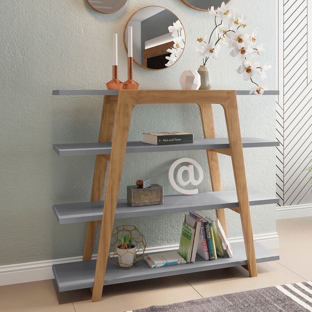 Manhattan Comfort Gowanus Geometric 47.24 Modern Ladder Bookcase with 4 Shelves in Grey