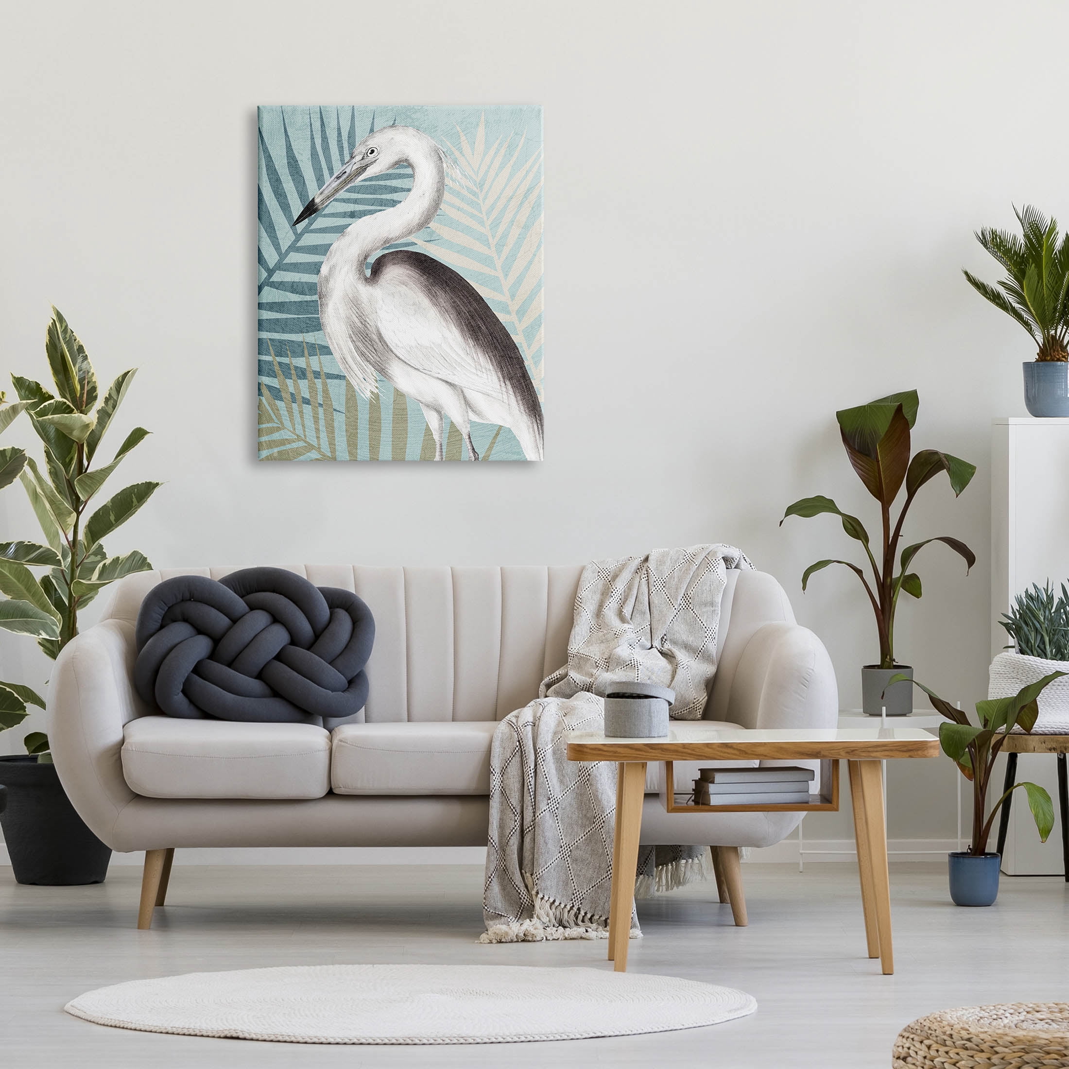 Stork Bird Island Palm Leaves Animals & Insects Graphic Art Gallery Wrapped Canvas Print Wall Art
