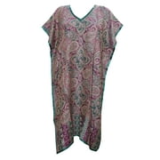 Mogul Women's Pashmina Wool Blend Caftan Tunic Lounger Floral Print Kaftan Dress XL