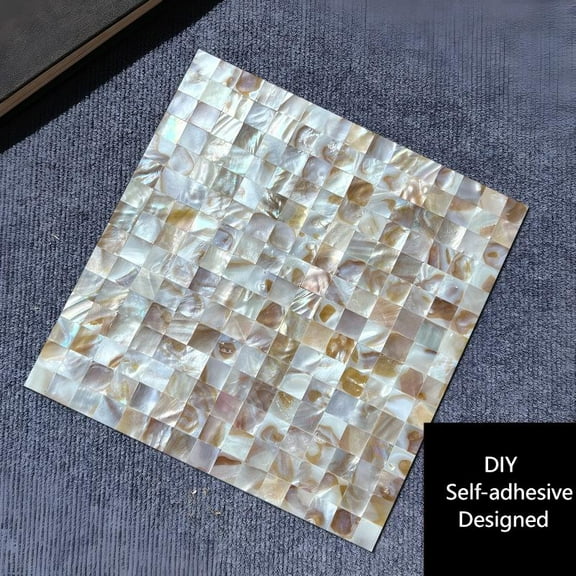 Sinkoo 4 Pcs Natural Mother of Pearl Wall Tiles, Peel and Stick Brown 12"x12", Mosaic Shell Backsplash Sticker for Kitchen, Bedroom and Bathroom