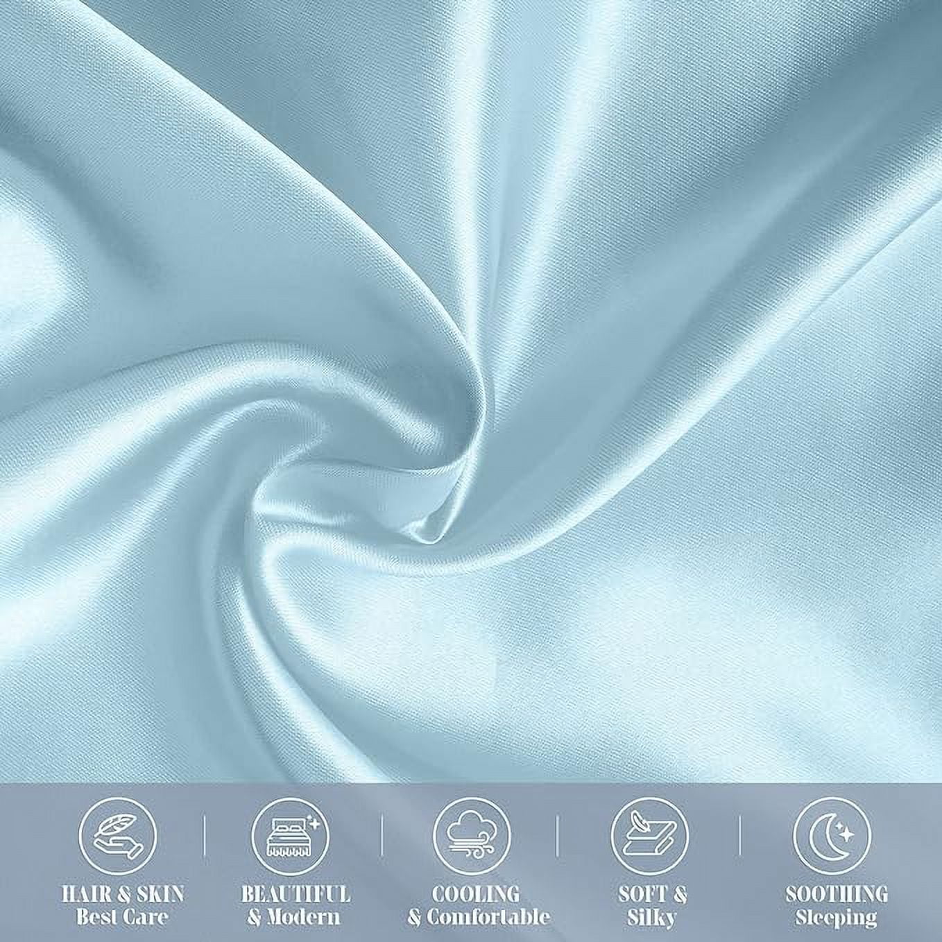 Cooling Viscose Satin Pillowcase 6-Pack Set with Hidden Zipper Closure, King, Baby Blue