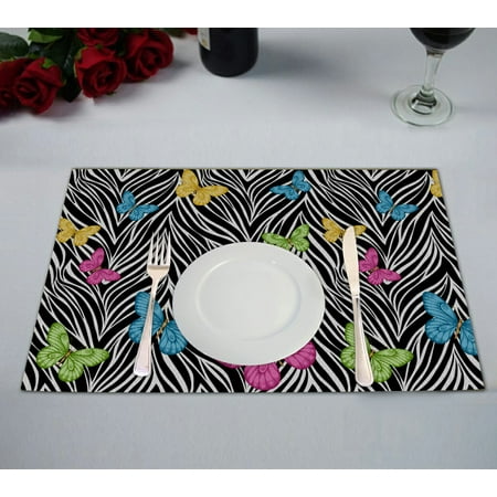 - GCKG Animal Placemat, Colorful Butterflies on Zebra Prints Placemat 12x18 Inch,Set of 2