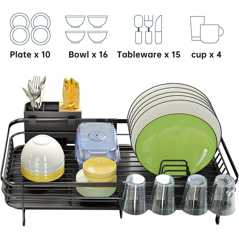 BASSTOP Dish Drying Rack, Dish Drainer for Kitchen Rustproof Dish Dryer  Rack for Countertop with Removable Utensil Holder and Adjustable Swivel  Spout