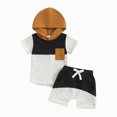 thumbnail image 2 of kaprioy Baby Boy Clothes Toddler Baby Boy Clothes Set Outfits 3 6 12 18 24 Months 2T 3T Color-Blocked Crewneck Hoodie Short Sleeve Pocket Tops Shorts, 2 of 4