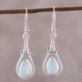 thumbnail image 4 of NOVICA Handmade .925 Sterling Silver Chalcedony Dangle Earrings Dropshaped Blue from India Gemstone [1.4 in L x 0.4 in W x 0.2 in D] 'Droplet Flair', 4 of 7