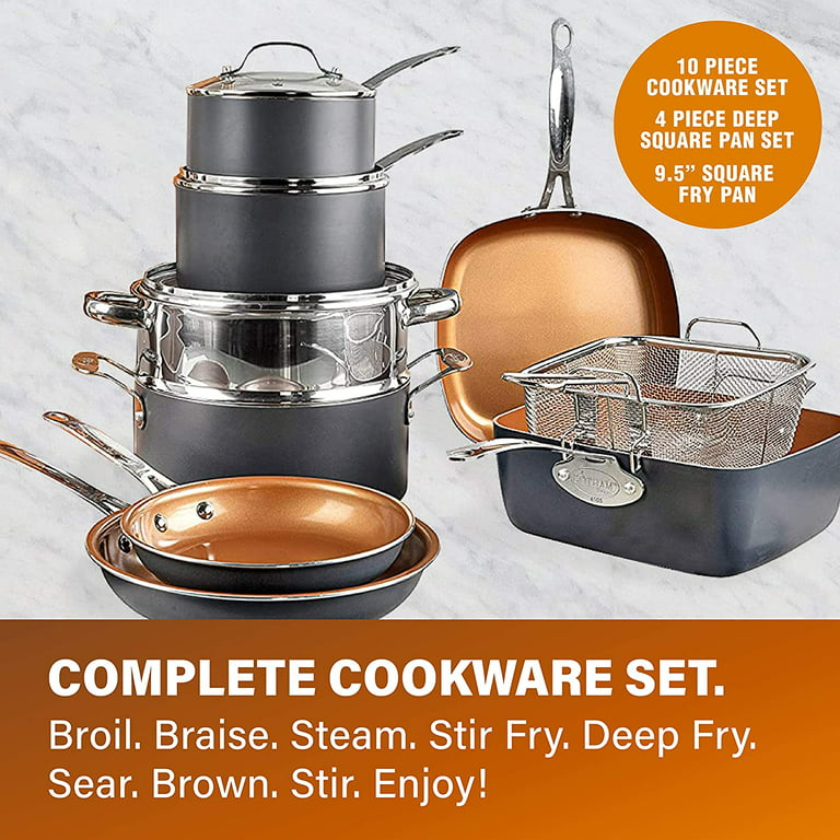 Gotham Steel Nonstick Cookware Pots and Pans Set with Utensils 15Pcs Copper