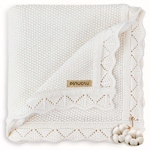 Manta de bebé Pinuotu 100% algodón tejida 102x79 cm blanca