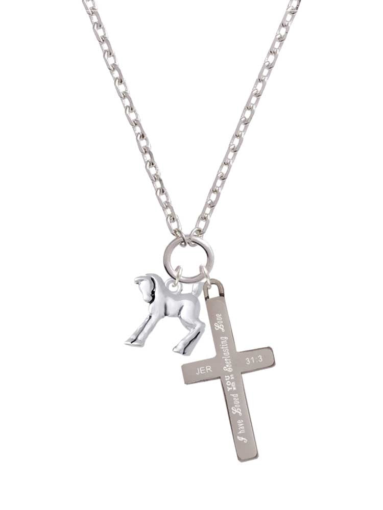 Delight Jewelry Silvertone Equestrian Horse Everlasting Love Engraved Cross Zoey Necklace, 28"
