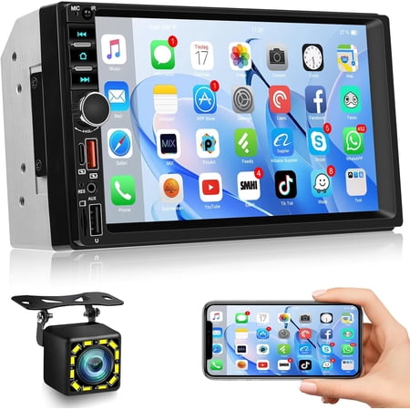 Rimoody Double Din 7 in Touch Screen Car Stereo Radio with Wired Mirrolink/Bluetooth+Backup Camera