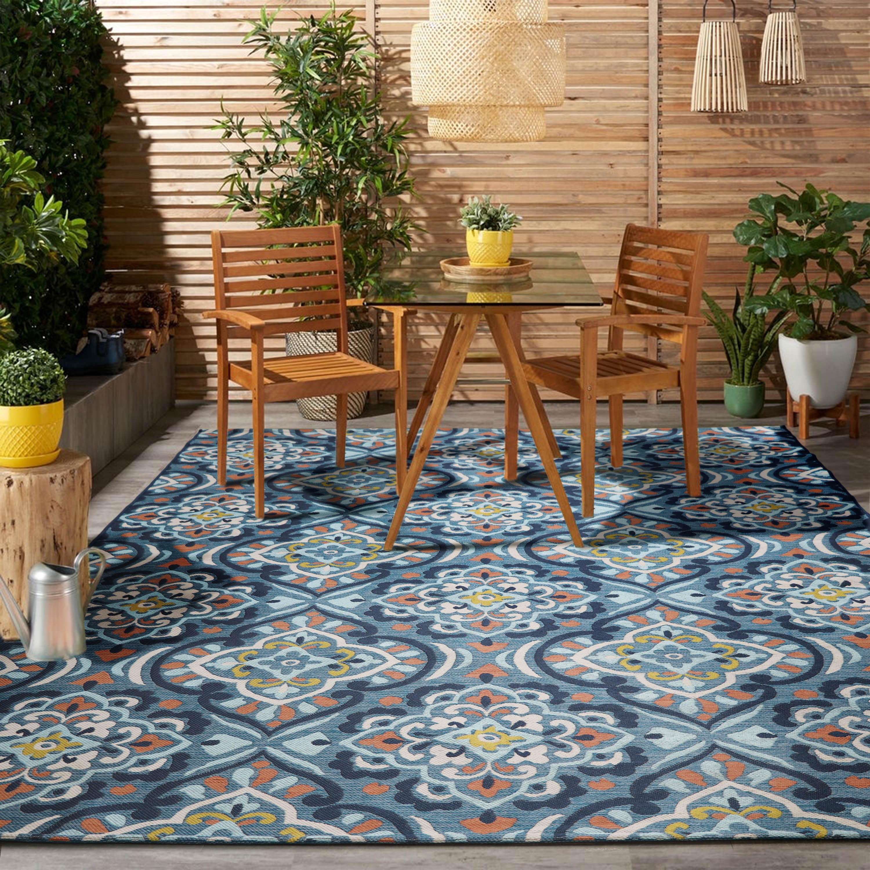Better Homes & Gardens Turquoise Medallion Outdoor Rug, 3' x 5'