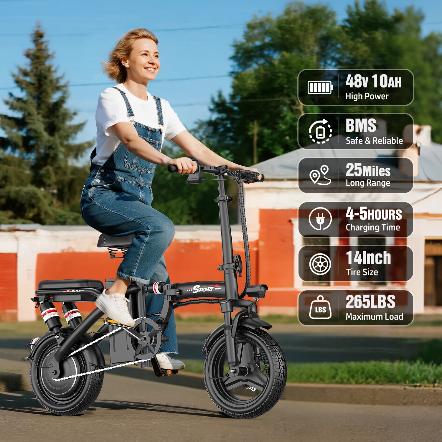 GWEIT Electric Bike for Adults Teens, 1000W Peak Electric Mountain bike, 25MPH 40 Miles Range, E-Bike with Dual Brake Multi Suspension, 14" Portable Electric Mini Bike, UL2849 Certified