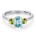 thumbnail image 3 of Gem Stone King 925 Silver and 10K Yellow Gold Blue Zircon and Green Peridot Engagement Ring for Women | 1.66 Cttw | Oval 7X5MM | Gemstone Birthstone | Size 5, 3 of 6