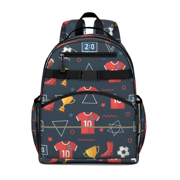 Football and Rugby Navy Pattern Cute School Backpack Bag for School with Padded Back and Adjustable Shoulder Straps 15.25"x11.5"x5.25"