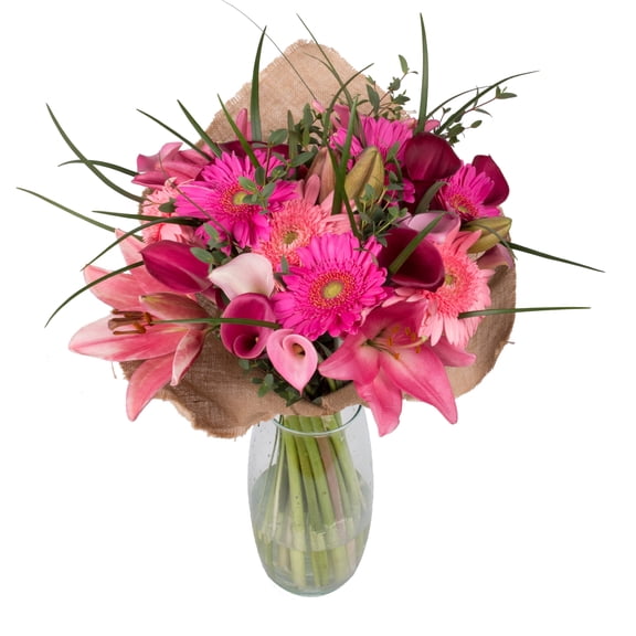 Pink Emma Bouquet with Burlap - Farm Direct Fresh Cut Flowers - 4 Pack - by Bloomingmore