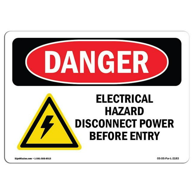 SignMission OS-DS-A-1014-L-2183 Signal de Danger d'Osha de 10 x 14 Po - Déconnexion de Danger Électrique