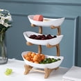 thumbnail image 1 of Tier Fruit Basket, 3 Tier Ceramic Fruit Rack With Natural Bamboo Stand For Fruits, Cakes, Candy 35*15Cm (White), 1 of 5