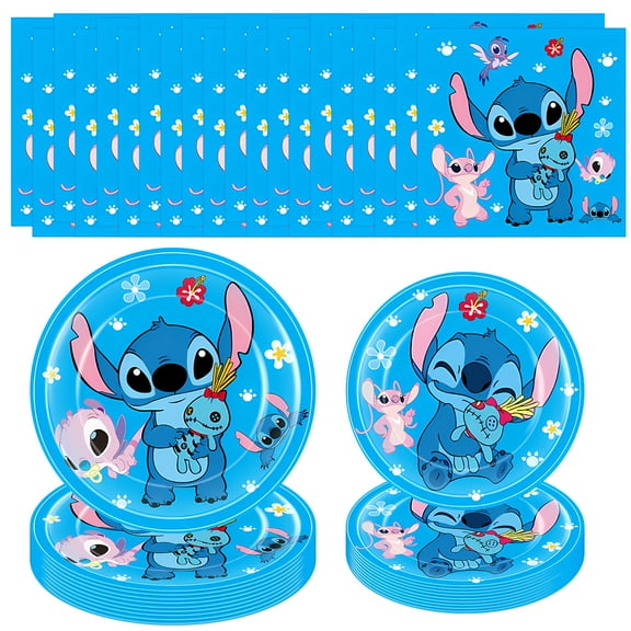 40 PCS Stitch Birthday Paper Plates and Napkins, Stitch Party Paper Plates Disposable Tableware Set for Birthday Decorations
