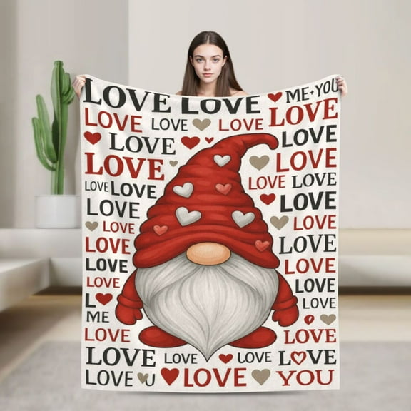 Valentines Day Decorative Large Throw Blanket 50 by 70 Red Gnome Love Heart Blanket Girlfriend Wife Couple Gift Blanket for Couch Bed Sofa Soft Fleece Blankets and Throws 50x40