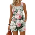 thumbnail image 2 of Iaqnaocc Two Piece Sets for Women Casual Womens Short Sets Vintage Floral Print Square Neck Tank Top and Shorts Summer Outfits Travel Outfits for Women Vacation Outfits for Women Light Green M, 2 of 5