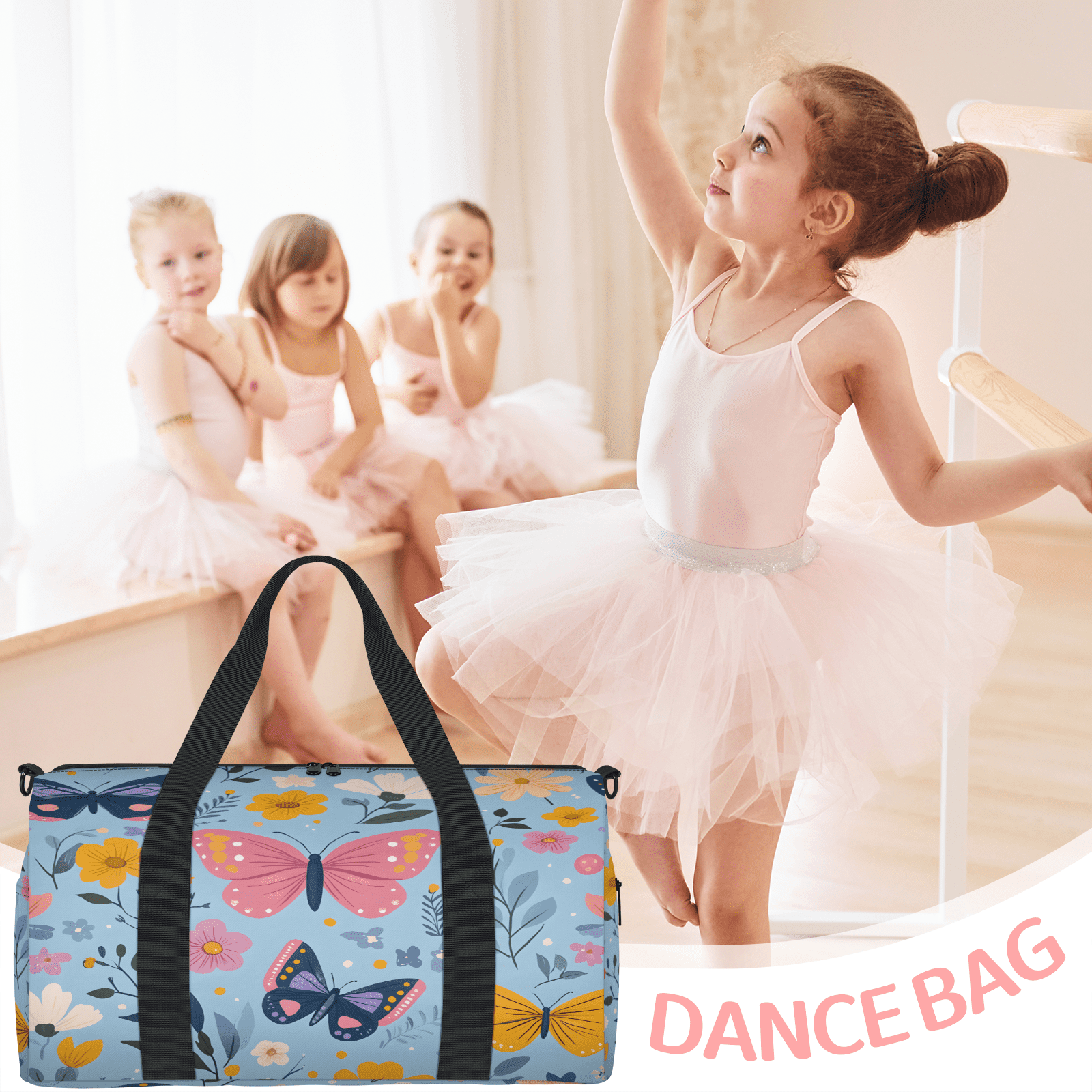Herdesigns Butterfly Gym Bag for Women, Duffle Bag for Travel Sport, Floral Lightweight Waterproof Carry on Weekender Dance Yoga Workout Bags