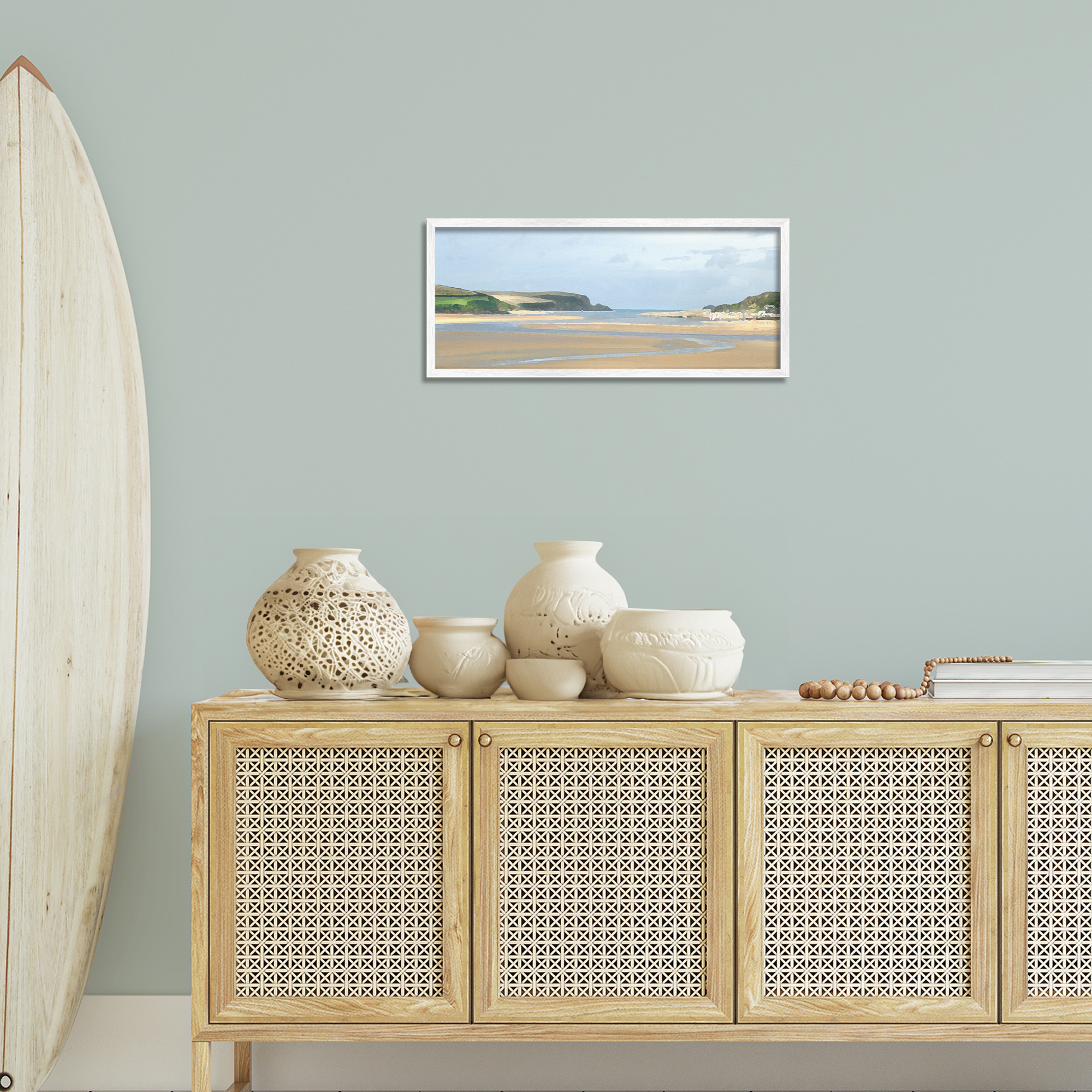 Stupell Industries Vast Beach View Landscape Painting White Framed Art Print Wall Art, 24 x 10