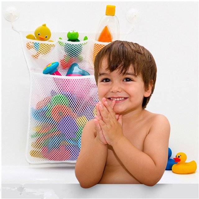 Organizador de juguetes de baño Bolsa de malla para guardar juguetes de baño con 2 ventosas