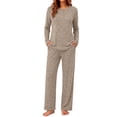 thumbnail image 2 of Weekease Woman Pajamas Set Henley Neck Long Sleeve Tops Drawstring Pants Two Piece Outfit Loungewear with Pockets, 2 of 7