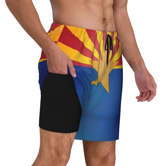 Mens Flag Of Arizona Swimming Trunks with Compression Liner Beach Quick Dry Swim Shorts