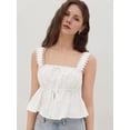 thumbnail image 5 of Women'S Smocked Peplum Square Neck Ruffle Sleeveless Tank Top Shirt White M, 5 of 8