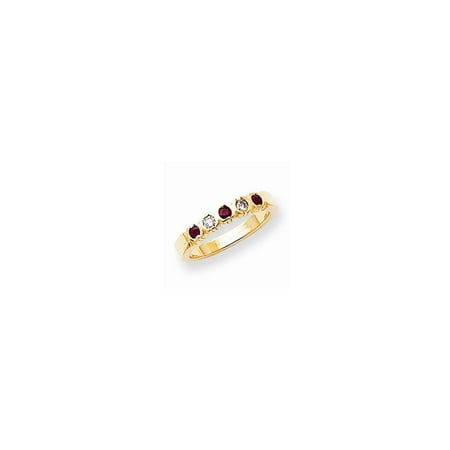 Ruby Gold Wedding Bands - Solid 14k Yellow Gold 2mm Simulated Ruby AA Diamond Anniversary Wedding Band - Size 4