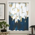 thumbnail image 4 of Blue White Semi Sheer Curtains Drapes for Living Room, Bedroom, French Doors Window 72 Inches Long, Gold Graffiti Painting Art Retro Country Rod Pocket Chiffon Curtain Drapery Voile Draperies Panel, 4 of 6