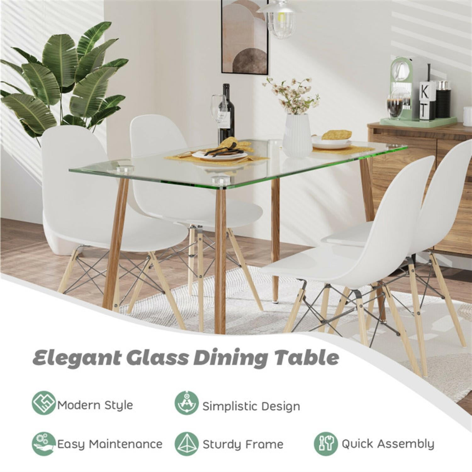 Demi Bonn Modern Glass Rectangular Dining Table with Metal Legs for Kitchen, Dining Room, Dinette, Breakfast Nook, Beige