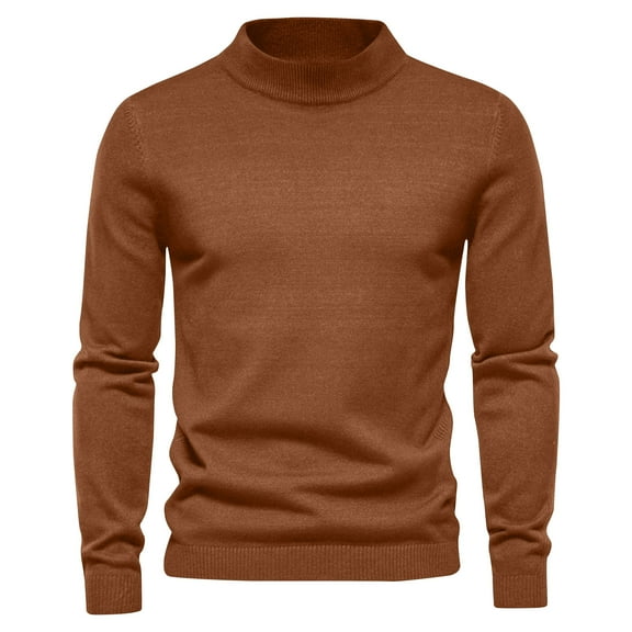 Men's Winter Base Layer Soft Solid Long Sleeve Pullover Tops Lightweight Mock Neck Sweater Coffee L