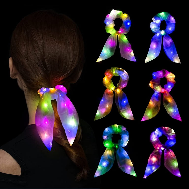 6Pcs Neon Light Up Bow Scrunchies for Girls, Cute Led Hair  display picture 1