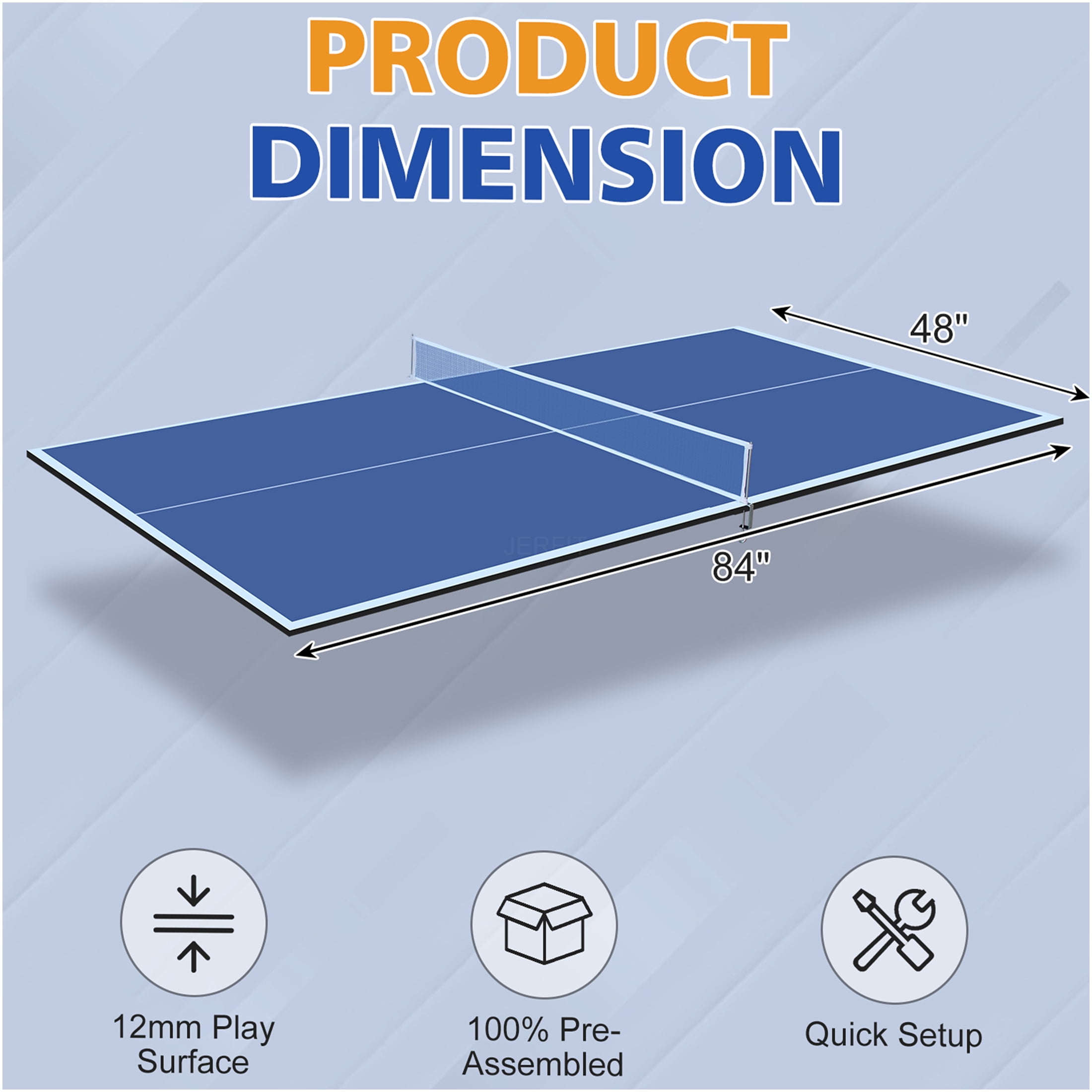 JERFIT 7x4ft Portable Ping Pong Table Top | Indoor Blue MDF Conversion Surface with Foldable Design & Included Net